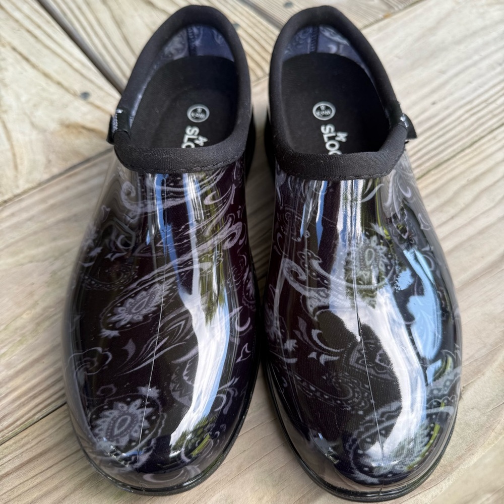 Sloggers Garden Muck Rain Shoes Rubber Waterproof Gray Black Paisley 8 USA Made